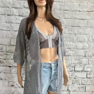 🔥NWT Gray Lacey Floral Cover Up